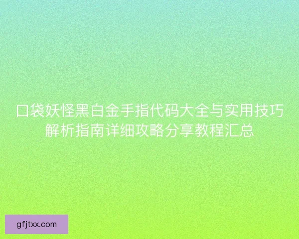 口袋妖怪黑白金手指代码大全与实用技巧解析指南详细攻略分享教程汇总